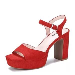 Oohrhn Women's Suede Platform Sandals with Ankle Strap - Size 10